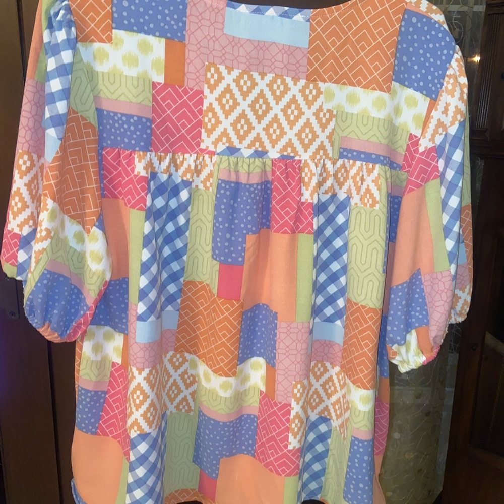 Vibrant Patchwork Button-Up Blouse By Michelle Mc… - image 6